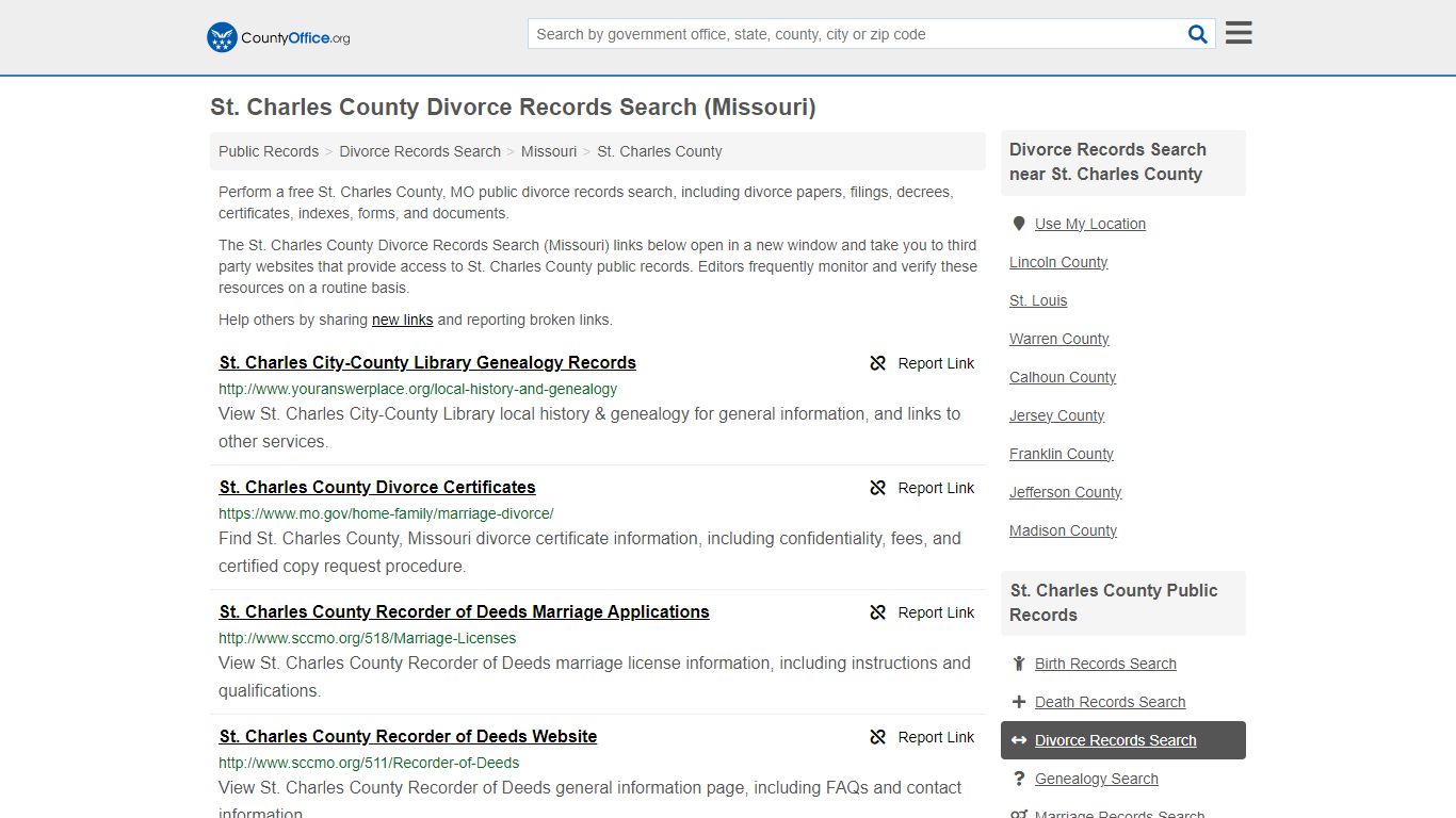 St. Charles County Divorce Records Search (Missouri) - County Office